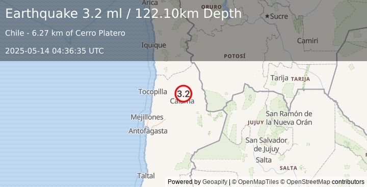Earthquake ANTOFAGASTA, CHILE (3.2 ml) (2025-05-14 04:36:35 UTC)