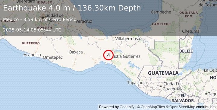 Earthquake OAXACA, MEXICO (4.0 m) (2025-05-14 05:05:44 UTC)
