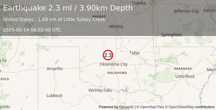 Earthquake OKLAHOMA (2.3 ml) (2025-05-14 06:03:40 UTC)