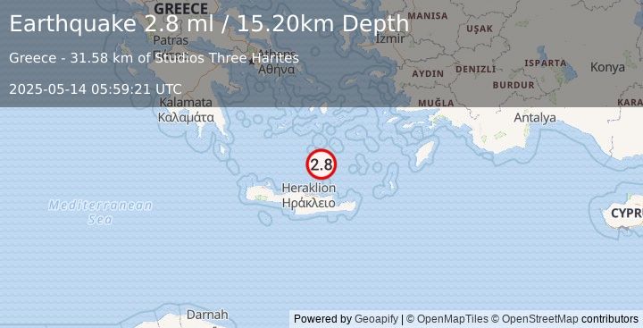 Earthquake CRETE, GREECE (2.8 ml) (2025-05-14 05:59:21 UTC)