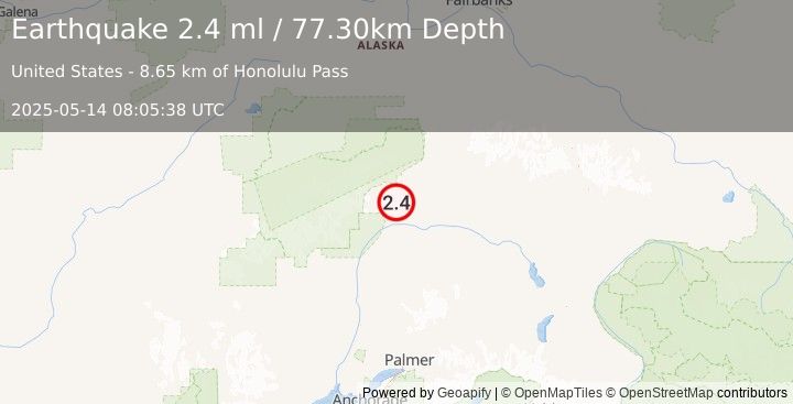 Earthquake CENTRAL ALASKA (2.4 ml) (2025-05-14 08:05:38 UTC)