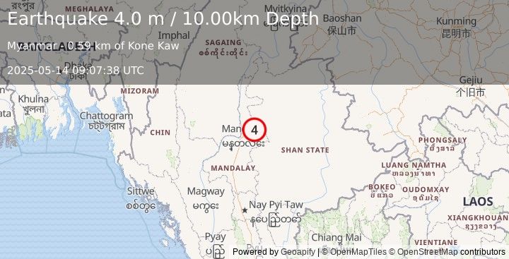 Earthquake MYANMAR (4.0 m) (2025-05-14 09:07:38 UTC)