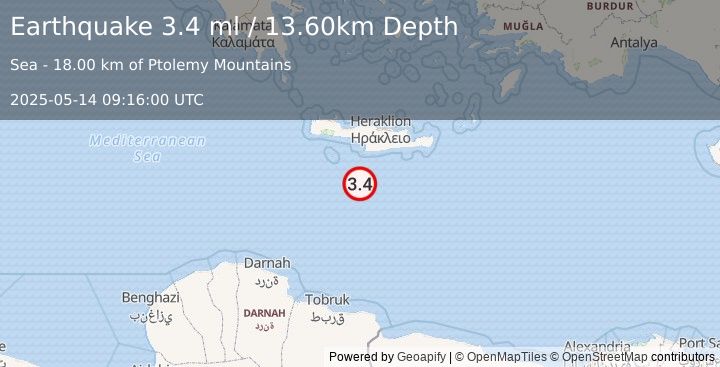 Earthquake CRETE, GREECE (3.4 ml) (2025-05-14 09:16:00 UTC)