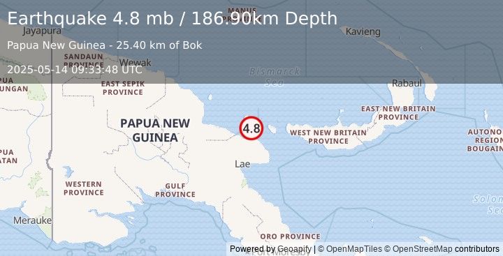 Earthquake EASTERN NEW GUINEA REG., P.N.G. (4.8 mb) (2025-05-14 09:33:48 UTC)