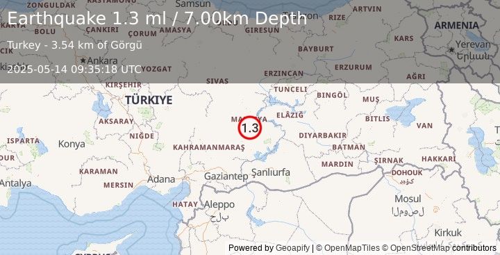 Earthquake EASTERN TURKEY (1.3 ml) (2025-05-14 09:35:18 UTC)