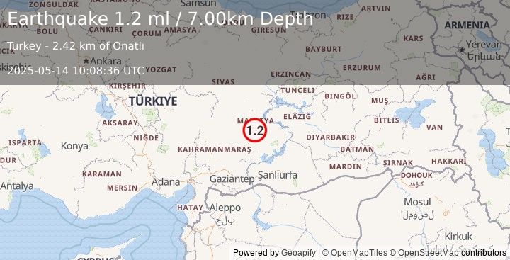 Earthquake EASTERN TURKEY (1.2 ml) (2025-05-14 10:08:36 UTC)