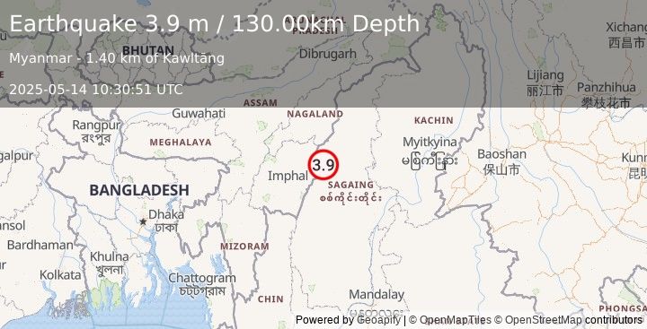 Earthquake MYANMAR-INDIA BORDER REGION (3.9 m) (2025-05-14 10:30:51 UTC)