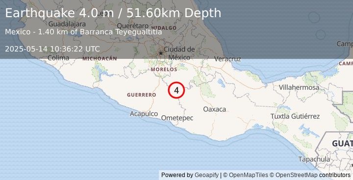 Earthquake GUERRERO, MEXICO (4.0 m) (2025-05-14 10:36:22 UTC)