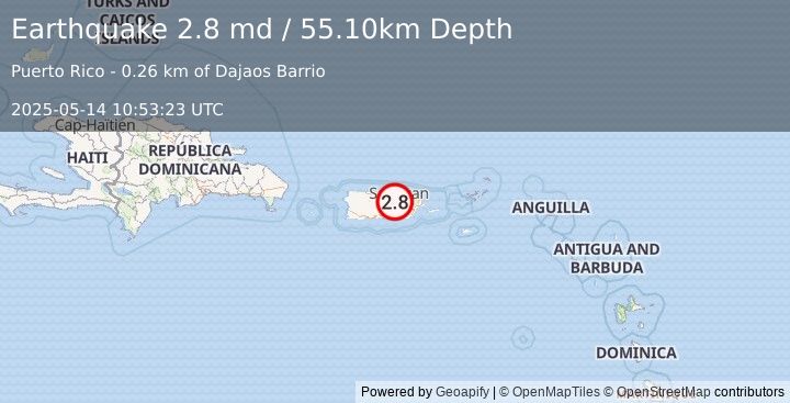 Earthquake PUERTO RICO (2.8 md) (2025-05-14 10:53:23 UTC)