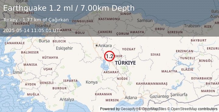 Earthquake CENTRAL TURKEY (1.2 ml) (2025-05-14 11:05:01 UTC)