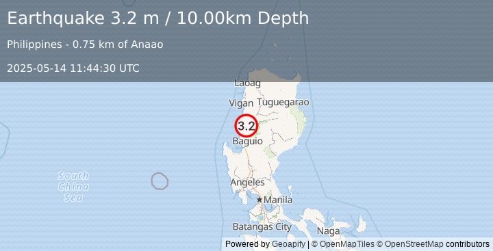 Earthquake LUZON, PHILIPPINES (3.2 m) (2025-05-14 11:44:30 UTC)