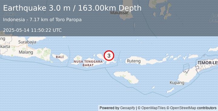 Earthquake SUMBAWA REGION, INDONESIA (3.0 m) (2025-05-14 11:50:22 UTC)