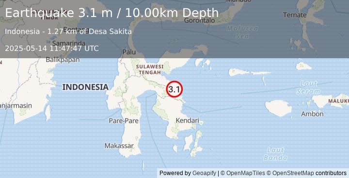 Earthquake SULAWESI, INDONESIA (3.1 m) (2025-05-14 11:47:47 UTC)