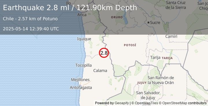 Earthquake ANTOFAGASTA, CHILE (2.8 ml) (2025-05-14 12:39:40 UTC)