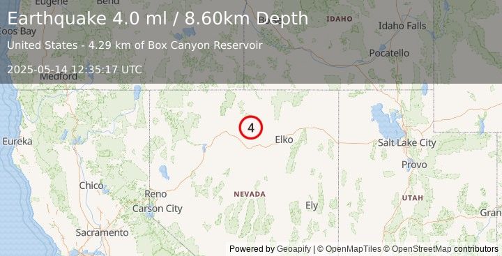 Earthquake NEVADA (4.0 ml) (2025-05-14 12:35:17 UTC)