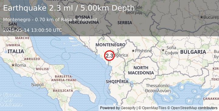 Earthquake MONTENEGRO (2.3 ml) (2025-05-14 13:00:50 UTC)