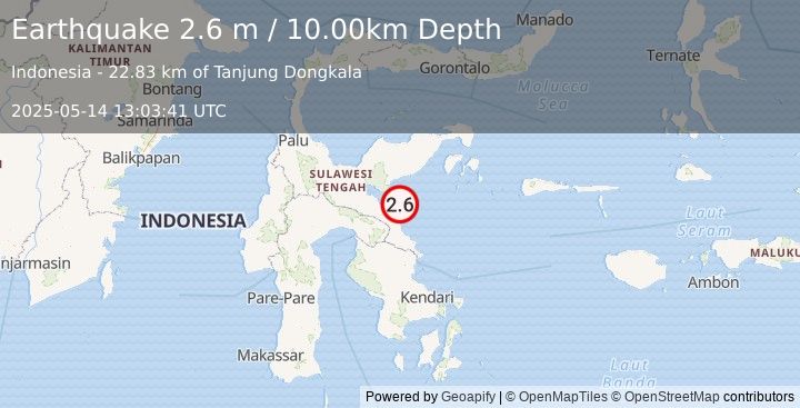Earthquake SULAWESI, INDONESIA (2.6 m) (2025-05-14 13:03:41 UTC)