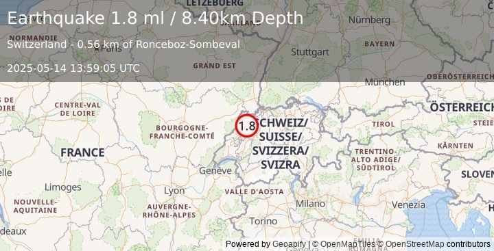 Earthquake SWITZERLAND (1.8 ml) (2025-05-14 13:59:05 UTC)