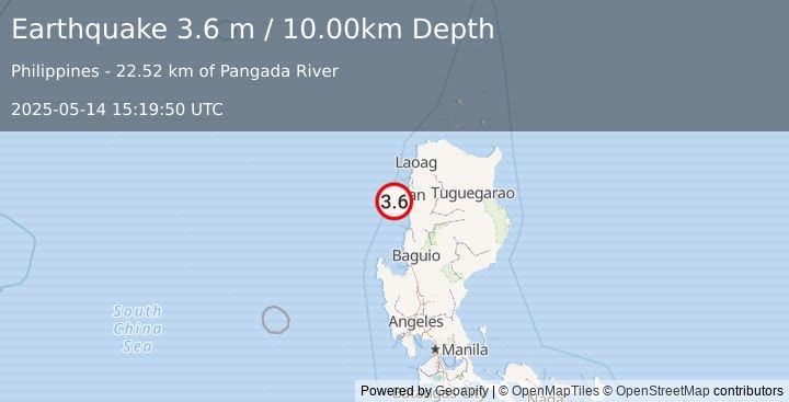 Earthquake LUZON, PHILIPPINES (3.6 m) (2025-05-14 15:19:50 UTC)