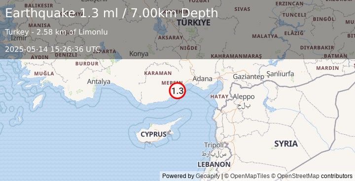 Earthquake CENTRAL TURKEY (1.3 ml) (2025-05-14 15:26:36 UTC)
