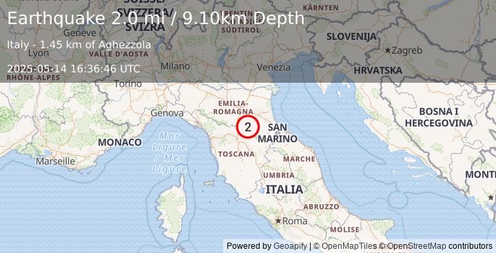 Earthquake NORTHERN ITALY (2.0 ml) (2025-05-14 16:36:46 UTC)