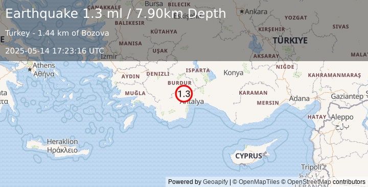 Earthquake WESTERN TURKEY (1.3 ml) (2025-05-14 17:23:16 UTC)