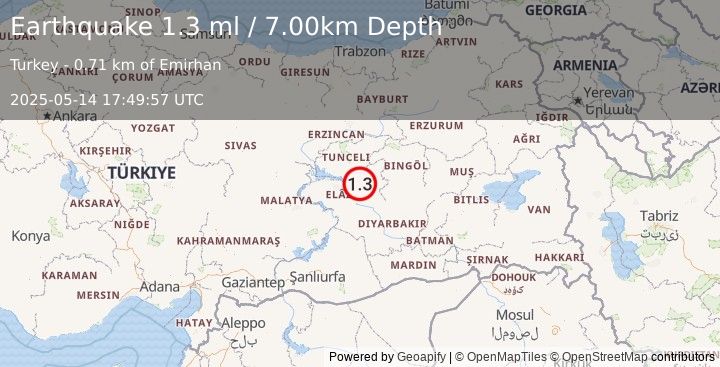 Earthquake EASTERN TURKEY (1.3 ml) (2025-05-14 17:49:57 UTC)