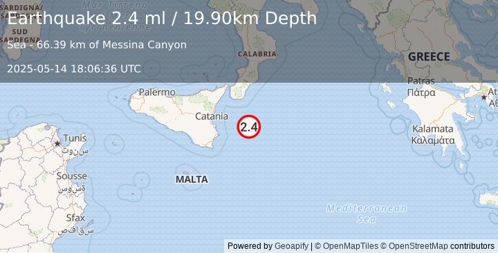 Earthquake IONIAN SEA (2.4 ml) (2025-05-14 18:06:36 UTC)
