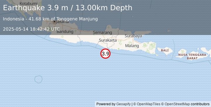 Earthquake JAVA, INDONESIA (3.9 m) (2025-05-14 18:42:42 UTC)