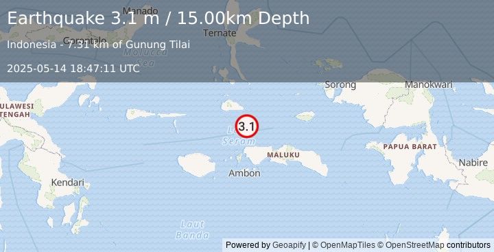 Earthquake CERAM SEA, INDONESIA (3.1 m) (2025-05-14 18:47:11 UTC)