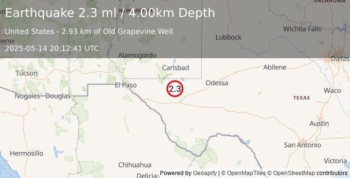 Earthquake WESTERN TEXAS (2.3 ml) (2025-05-14 20:12:41 UTC)