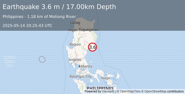 Earthquake LUZON, PHILIPPINES (3.6 m) (2025-05-14 20:25:43 UTC)