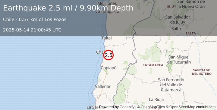 Earthquake ATACAMA, CHILE (2.5 ml) (2025-05-14 21:00:45 UTC)