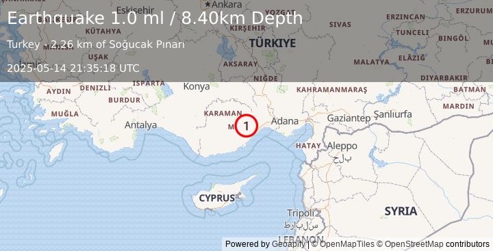Earthquake CENTRAL TURKEY (1.0 ml) (2025-05-14 21:35:18 UTC)