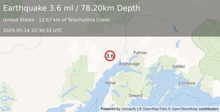 Earthquake SOUTHERN ALASKA (3.6 ml) (2025-05-14 22:30:33 UTC)
