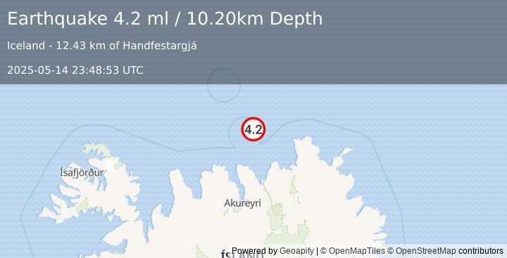 Earthquake ICELAND REGION (4.2 ml) (2025-05-14 23:48:53 UTC)