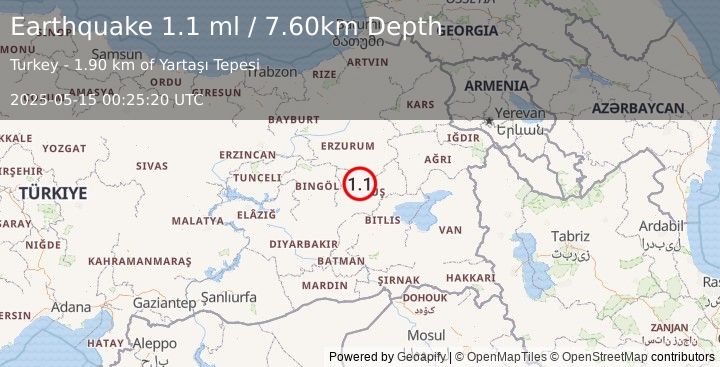 Earthquake EASTERN TURKEY (1.1 ml) (2025-05-15 00:25:20 UTC)