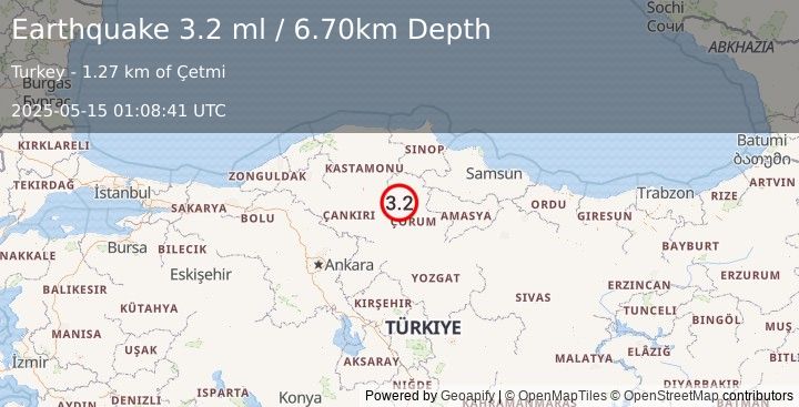Earthquake CENTRAL TURKEY (3.2 ml) (2025-05-15 01:08:41 UTC)