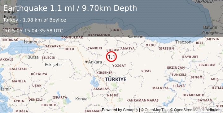 Earthquake CENTRAL TURKEY (1.1 ml) (2025-05-15 04:35:58 UTC)