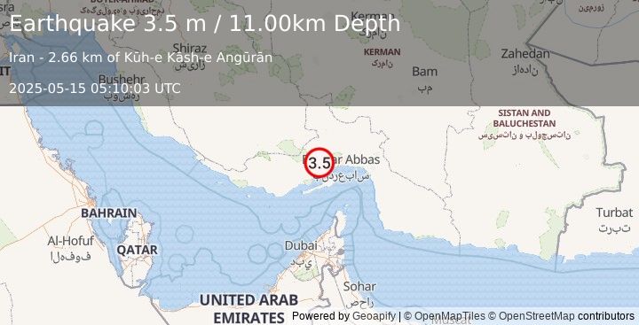 Earthquake SOUTHERN IRAN (3.5 m) (2025-05-15 05:10:03 UTC)