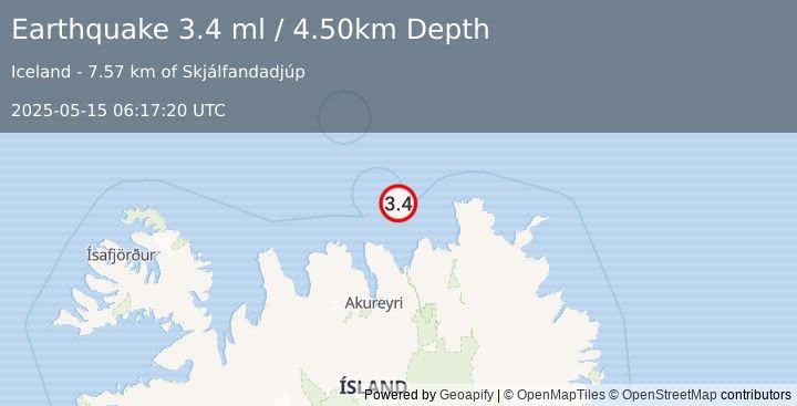 Earthquake ICELAND REGION (3.4 ml) (2025-05-15 06:17:20 UTC)