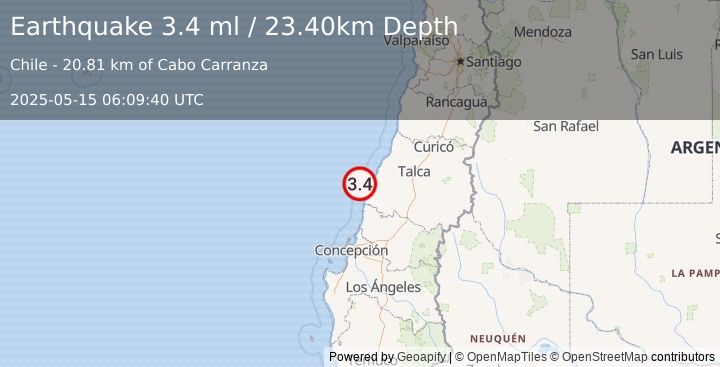 Earthquake OFFSHORE MAULE, CHILE (3.4 ml) (2025-05-15 06:09:40 UTC)
