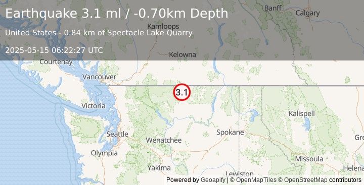 Earthquake WASHINGTON (3.1 ml) (2025-05-15 06:22:27 UTC)