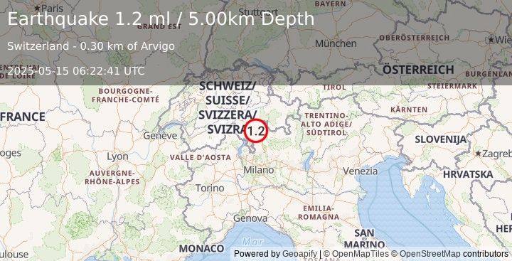 Earthquake SWITZERLAND (1.2 ml) (2025-05-15 06:22:41 UTC)