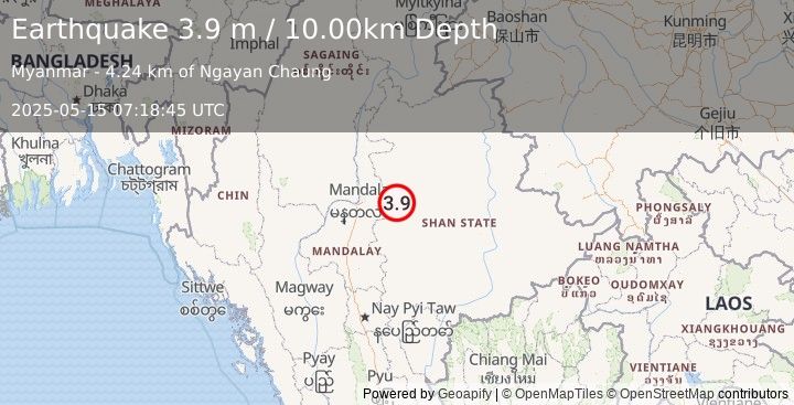 Earthquake MYANMAR (3.9 m) (2025-05-15 07:18:45 UTC)