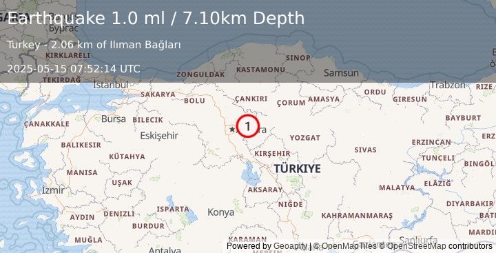 Earthquake CENTRAL TURKEY (1.0 ml) (2025-05-15 07:52:14 UTC)