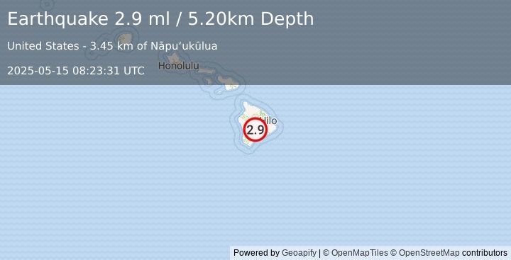 Earthquake ISLAND OF HAWAII, HAWAII (2.9 ml) (2025-05-15 08:23:31 UTC)