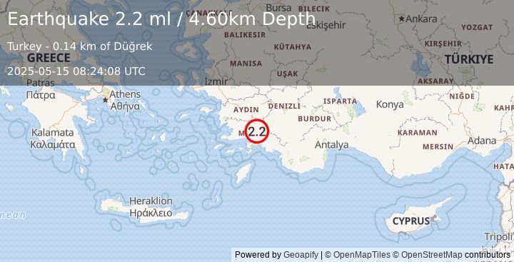 Earthquake WESTERN TURKEY (2.2 ml) (2025-05-15 08:24:08 UTC)