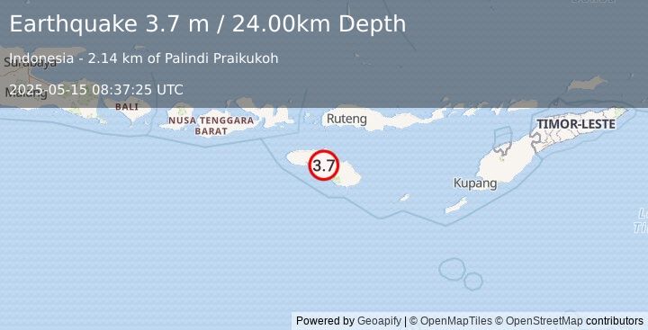 Earthquake SUMBA REGION, INDONESIA (3.7 m) (2025-05-15 08:37:25 UTC)
