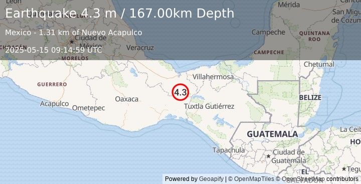 Earthquake VERACRUZ, MEXICO (4.3 m) (2025-05-15 09:14:59 UTC)